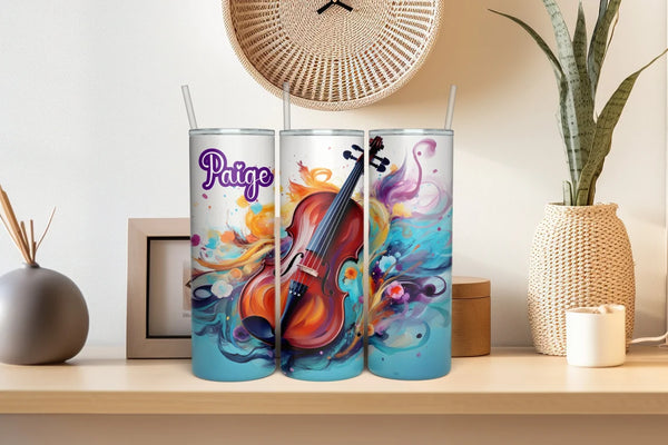 Watercolor Violin Tumbler Personalized, Customized Orchestra Themed Drinkware
