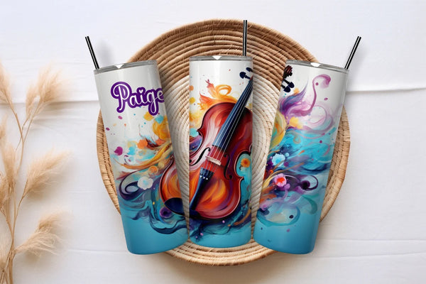 Watercolor Violin Tumbler Personalized, Customized Orchestra Themed Drinkware