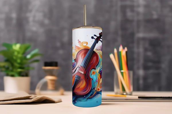 Watercolor Violin Tumbler Personalized, Customized Orchestra Themed Drinkware