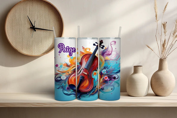 Watercolor Violin Tumbler Personalized, Customized Orchestra Themed Drinkware