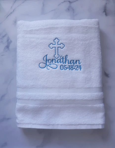 Personalized Christening Cross Towel Baptism Gift
