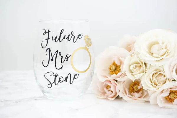 Personalized Future Mrs & Lucky Mr Stemless Wine Glass Set