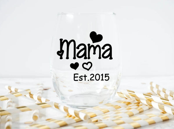 "New Mom Wine Glass - Baby Shower & First Mother's Day Gift"
