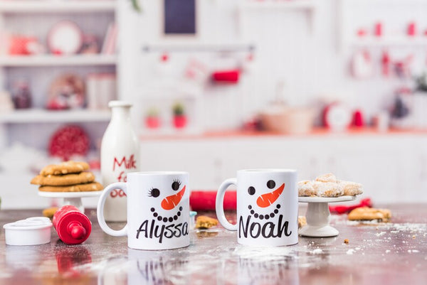 Personalized Snowman Mug for Kids - Dishwasher Safe Christmas Cup - Custom Hot Chocolate Gift