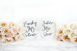 Personalized Future Mrs & Lucky Mr Stemless Wine Glass Set