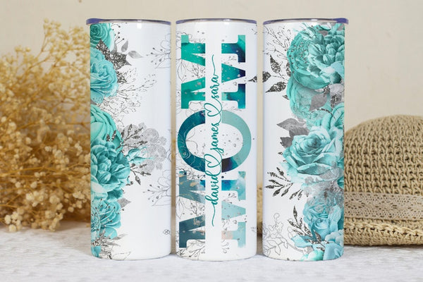 Teal Mom Tumbler with Kids' Names