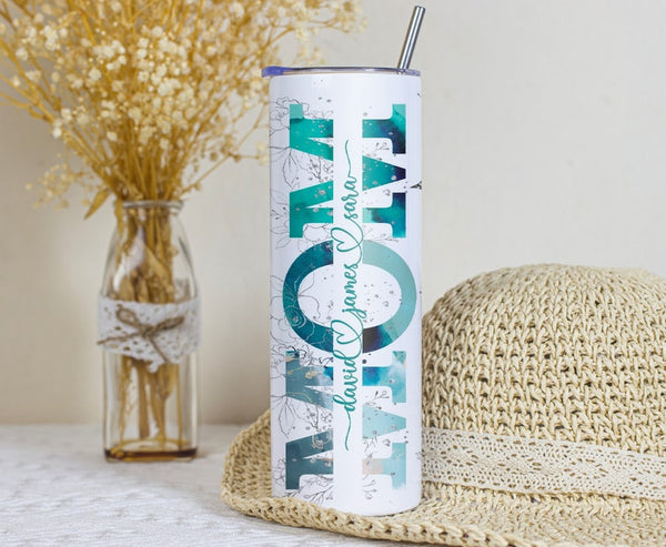 Teal Mom Tumbler with Kids' Names
