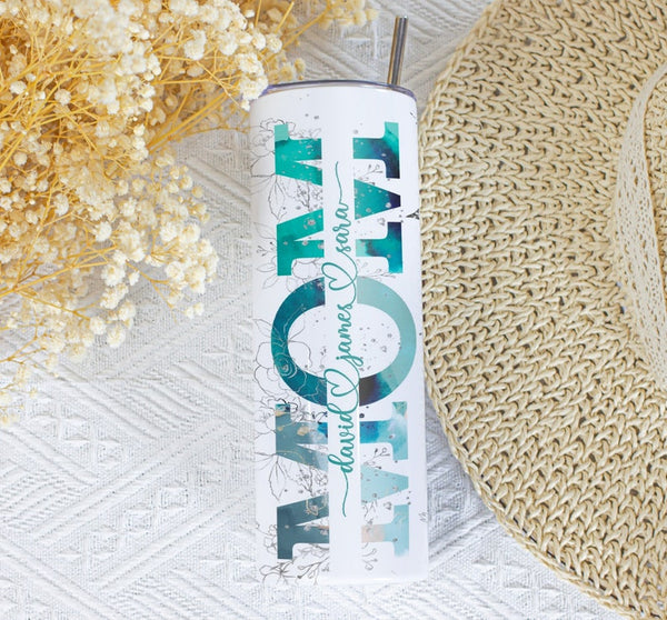 Teal Mom Tumbler with Kids' Names