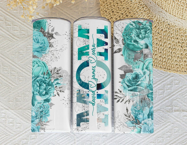 Teal Mom Tumbler with Kids' Names