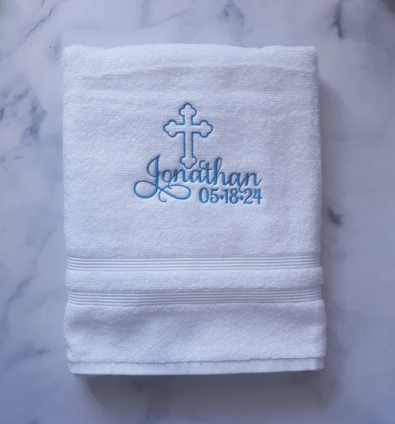 Personalized Christening Cross Towel Baptism Gift