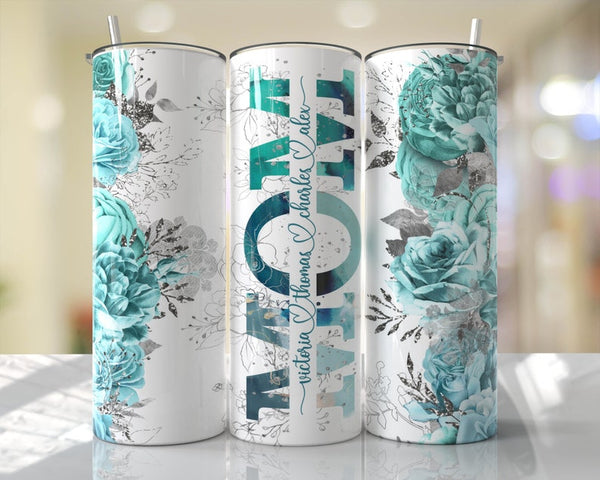 Teal Mom Tumbler with Kids' Names