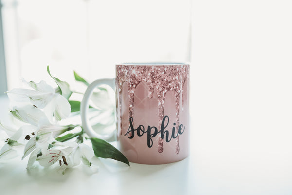 Glitter Drip Personalized Dishwasher and Microwave Safe Coffee Mug
