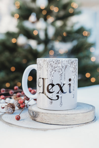 Glitter Drip Personalized Dishwasher and Microwave Safe Coffee Mug