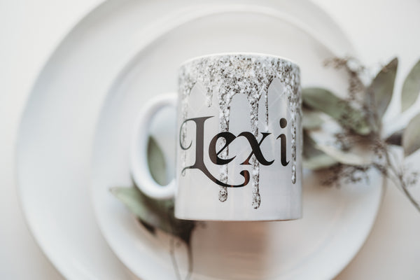 Glitter Drip Personalized Dishwasher and Microwave Safe Coffee Mug