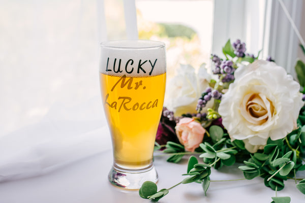 Lucky Mrs Beer Mug and Future Mrs Stemless Wine Glass