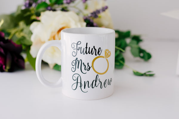 Future Mrs Wine Glasses and Mug Engagement Gift set for Bride
