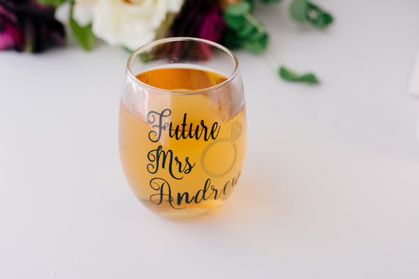Future Mrs Wine Glasses and Mug Engagement Gift set for Bride