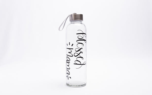 Blessed Mama Glass Water Bottle for New Mom or Baby Shower Gift