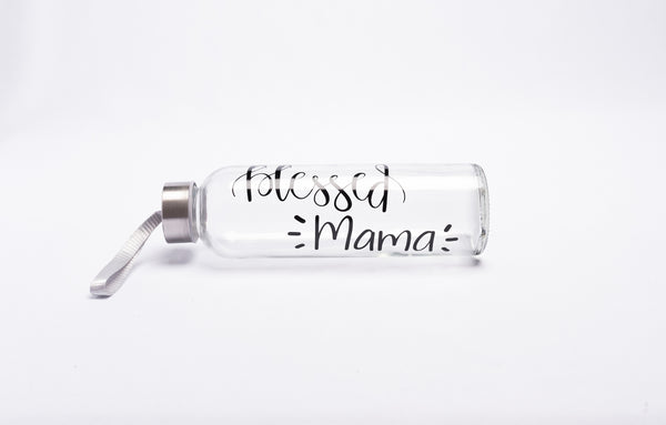 Blessed Mama Glass Water Bottle for New Mom or Baby Shower Gift