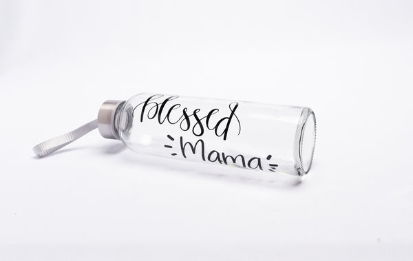 Blessed Mama Glass Water Bottle for New Mom or Baby Shower Gift