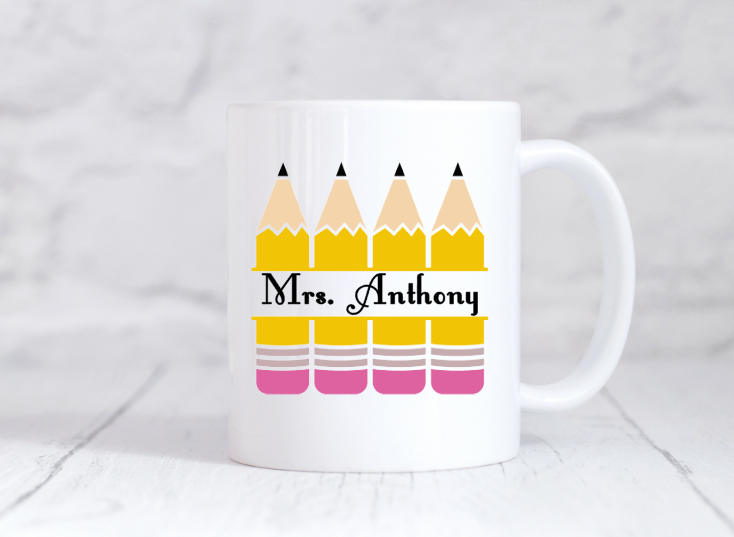 Personalized Teachers Pencil Mug - Custom Gift for Teacher - Christmas Gift for Teacher