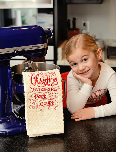 Christmas Calories Don't Count Embroidered Kitchen Towel