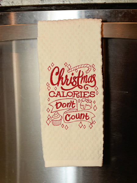 Christmas Calories Don't Count Embroidered Kitchen Towel
