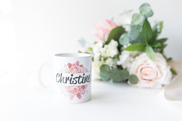 Personalized Purple or Pink Split Floral Mug