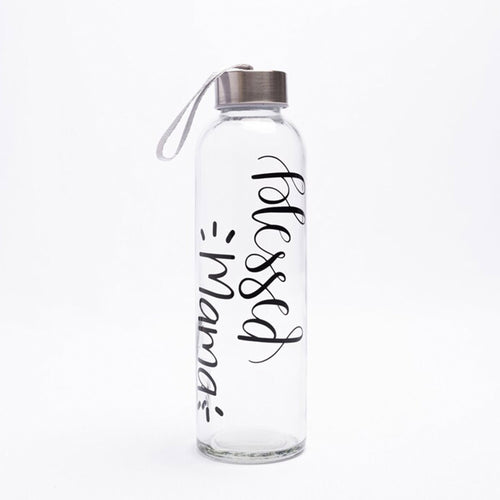Blessed Mama Glass Water Bottle for New Mom or Baby Shower Gift