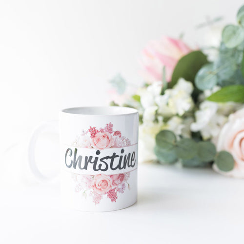 Personalized Purple or Pink Split Floral Mug