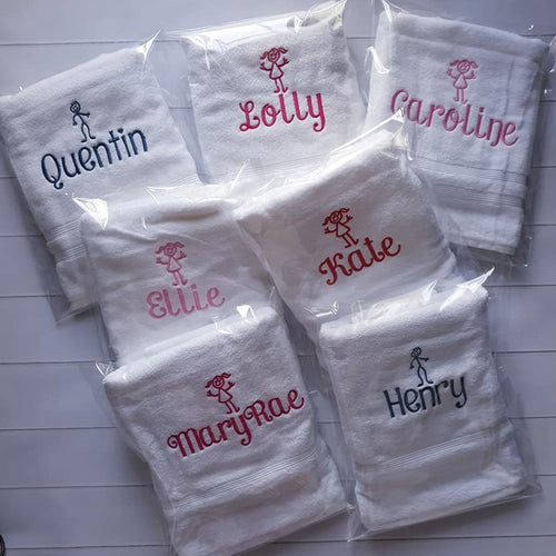 Stick Figure Personalized Bath Towels - Gift for Kids - Personalized Christmas Kids Gift