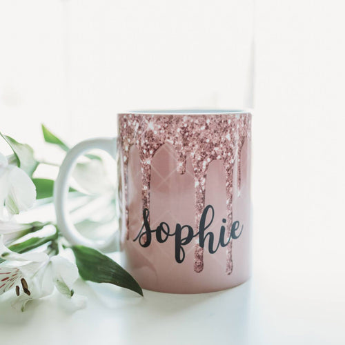 Glitter Drip Personalized Dishwasher and Microwave Safe Coffee Mug