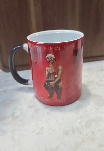 Funny Christmas Heat Reveal Mug – Jingle Balls Gag Gift | Color-Changing Secret Santa Coffee Cup
