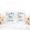 Personalized Future Mrs & Lucky Mr Stemless Wine Glass Set