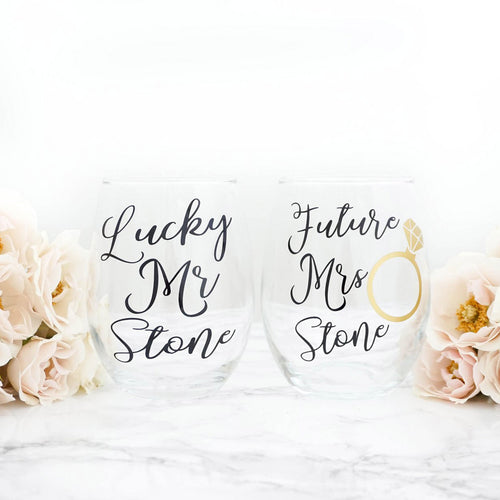 Personalized Future Mrs and Lucky Mrs Wine Glass