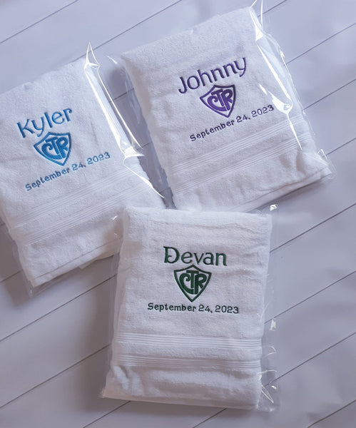 Personalized White CTR Baptism Embroidered Towel