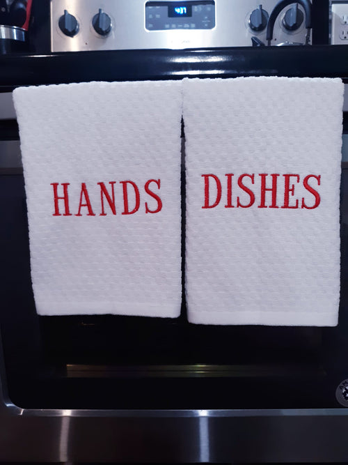 HANDS & DISHES Embroidered Cotton Waffle Weave Towels Set