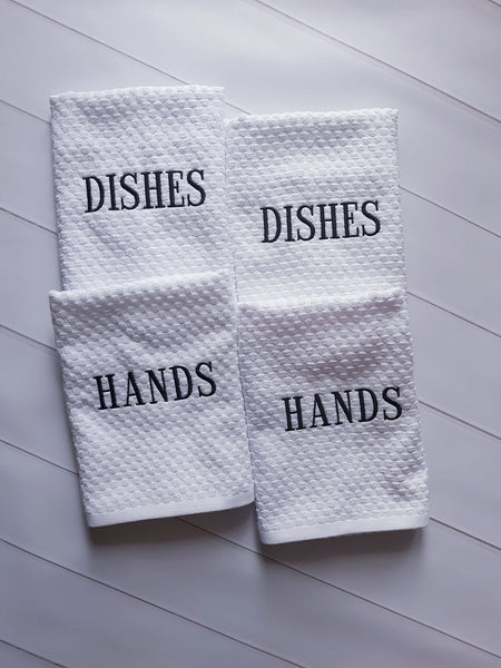 HANDS & DISHES Embroidered Cotton Waffle Weave Towels Set