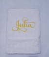 Custom Personalized Embroidered White Bath Towel with Script font