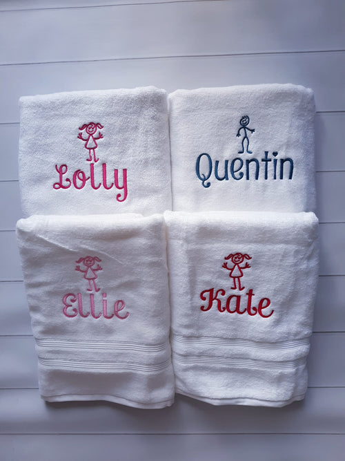 Stick Figure Personalized Bath Towels - Gift for Kids - Personalized Christmas Kids Gift