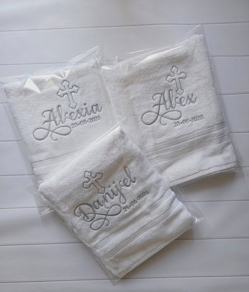 Personalized Christening Cross Towel Baptism Gift