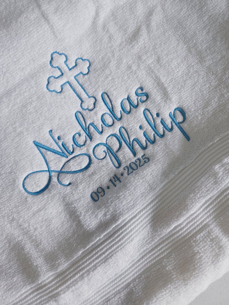 Personalized Christening Cross Towel Baptism Gift