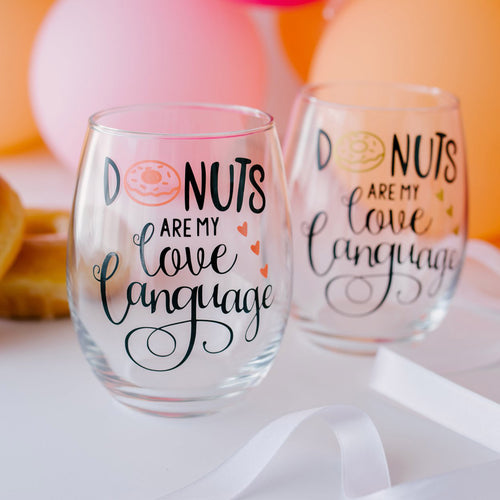 Donuts are my love language Stemless Wine Glass