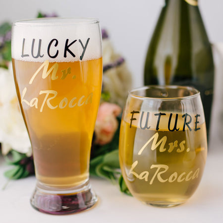 Mr and Mrs Stemless Wine Glass Set