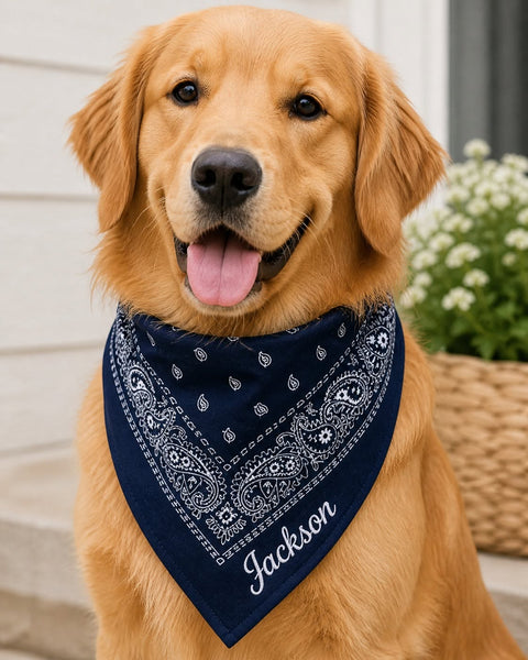 Custom Embroidered Dog Bandana Personalized with ONE Name Only