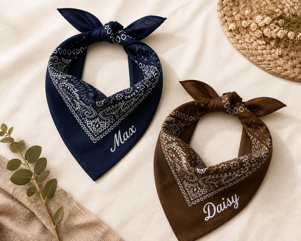Custom Embroidered Dog Bandana Personalized with ONE Name Only