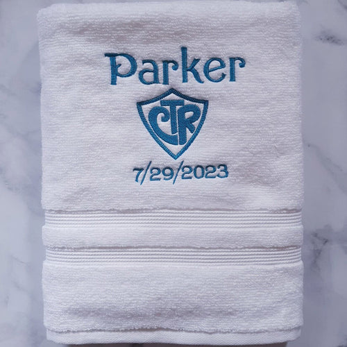 Personalized White CTR Baptism Embroidered Towel