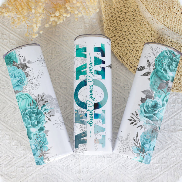 Teal Mom Tumbler with Kids' Names