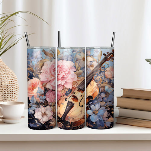 Handcrafted Cello & Floral Tumbler - Music Lover's Drinkware