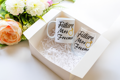 Engagement Gift set for Bride with Future Mrs Wine Glasses and Mug